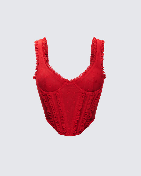 finesse Kimona Red Ruffle Corset Top
