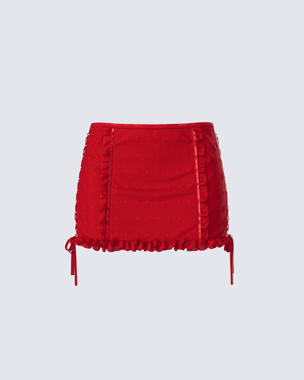 finesse Kimona Red Ruffle Micro Mini Skirt