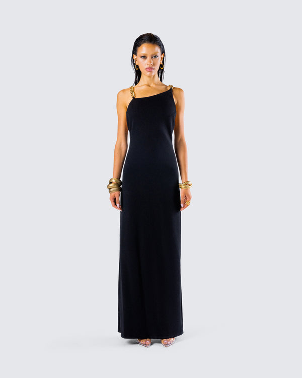 Finesse Kippa Black Asymmetrical Chain Gown