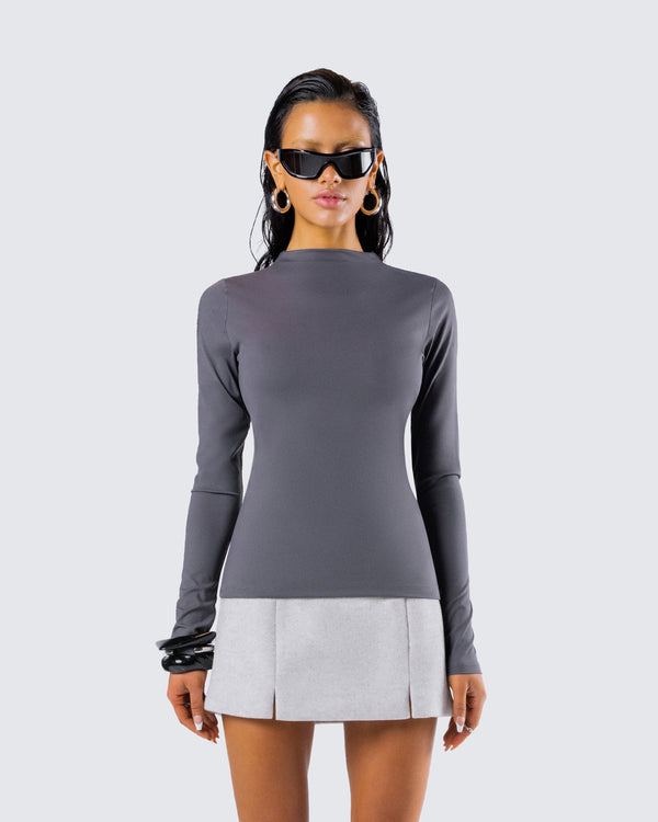Finesse Kiraz Charcoal Grey Long Sleeve Top