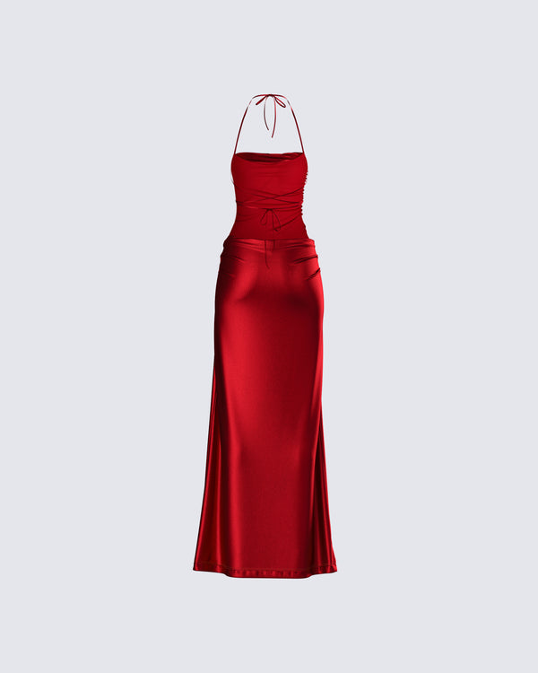 Finesse Koa Red Metallic Gown