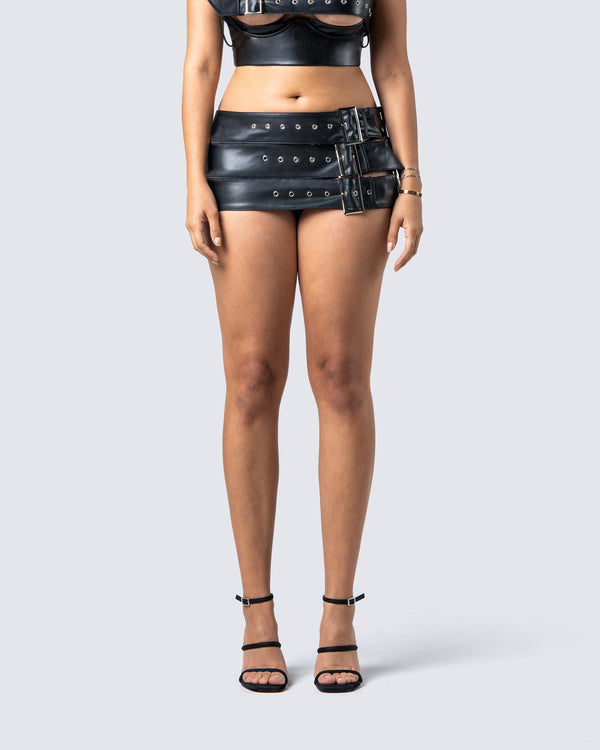 Finesse Kristin Black Vegan Leather Skirt