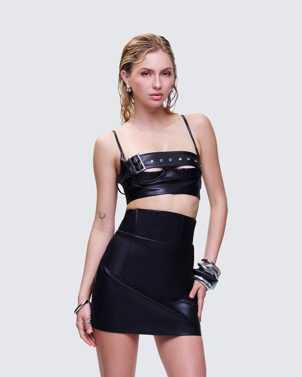 Finesse Kristin Black Vegan Leather Top