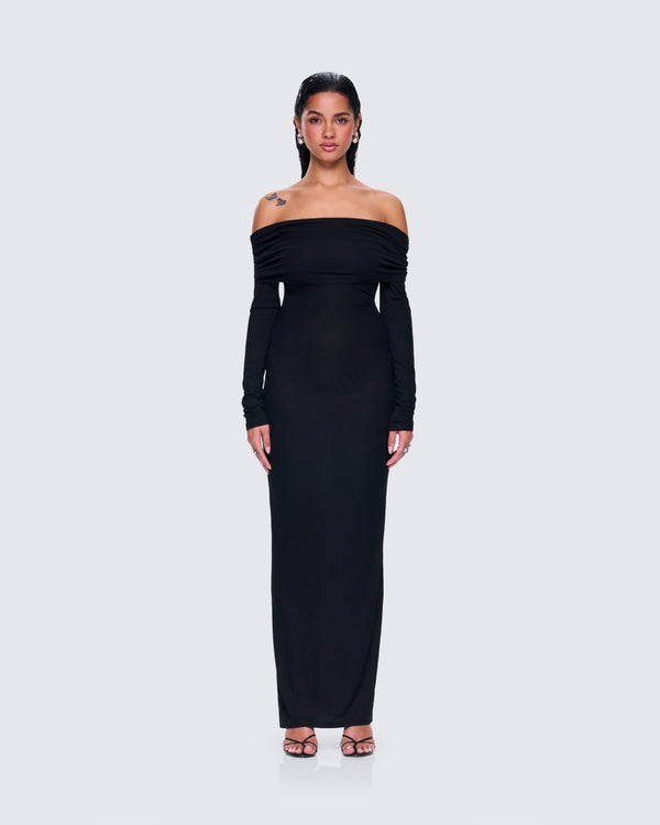 Finesse Kyan Black Off Shoulder Maxi Dress