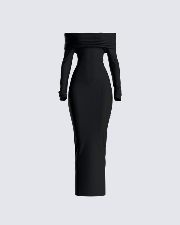 finesse Kyan Black Off Shoulder Maxi Dress