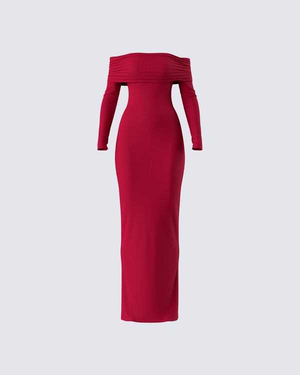 finesse Kyan Burgundy Off Shoulder Maxi Dress