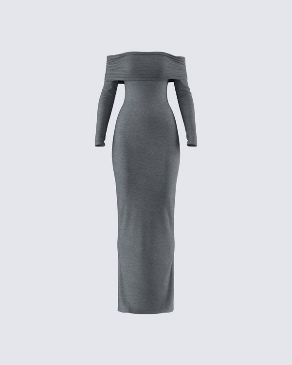 finesse Kyan Charcoal Off Shoulder Maxi Dress