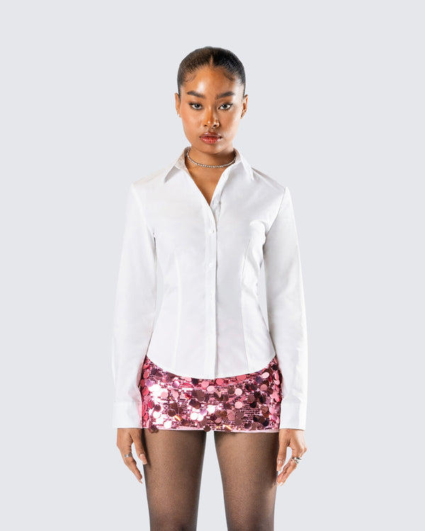 Finesse Kyra Fitted White Poplin Shirt