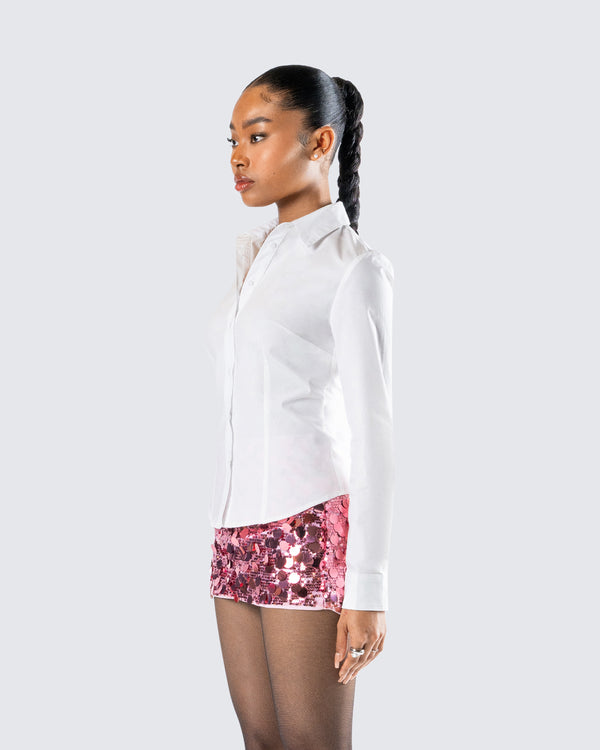 Finesse Kyra Fitted White Poplin Shirt
