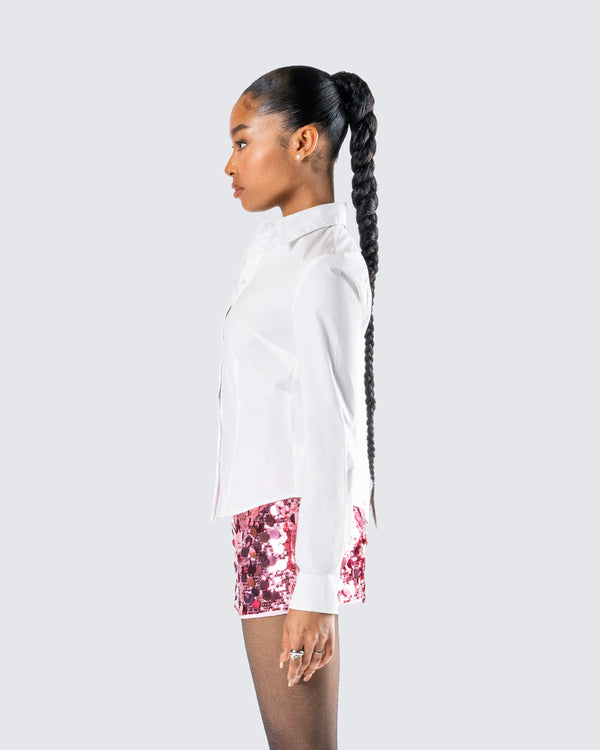 Finesse Kyra Fitted White Poplin Shirt