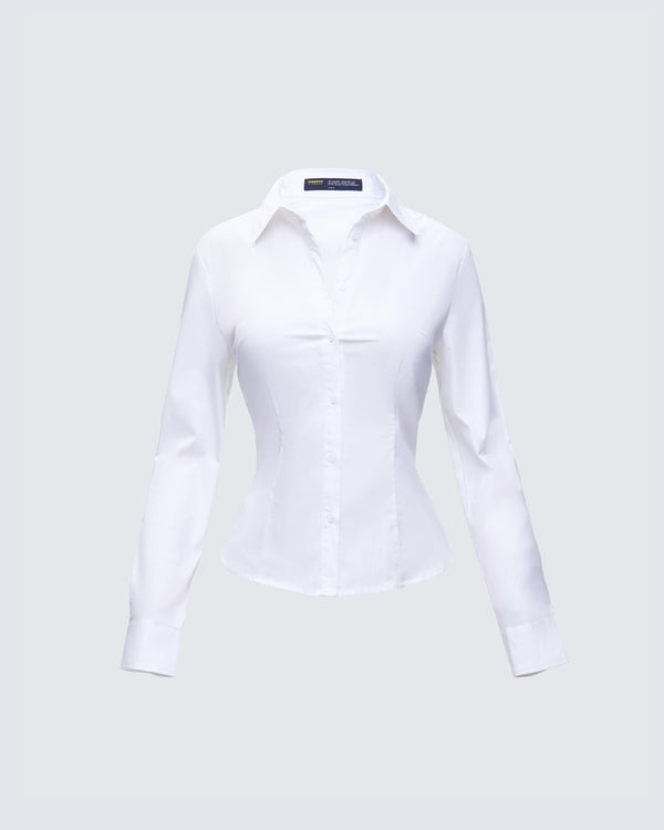 finesse Kyra Fitted White Poplin Shirt