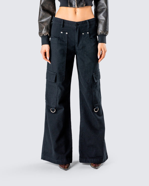 Finesse Laina Black Twill Pocket Pant