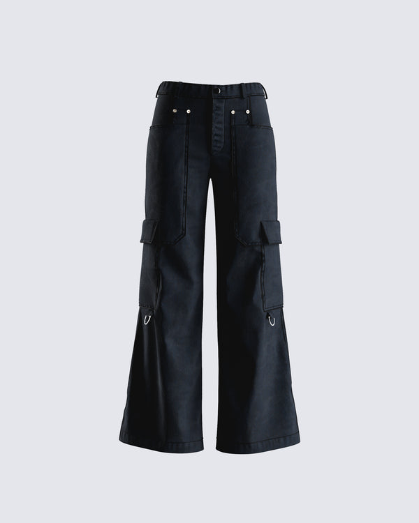 finesse Laina Black Twill Pocket Pant
