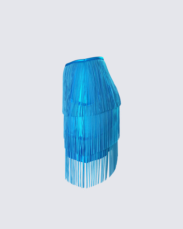 Finesse Laleh Teal Fringe Asymmetrical Skirt