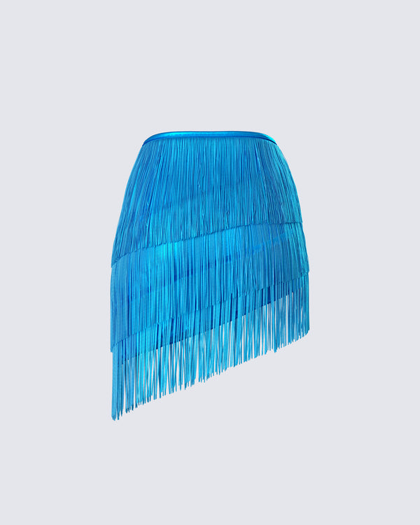 Finesse Laleh Teal Fringe Asymmetrical Skirt