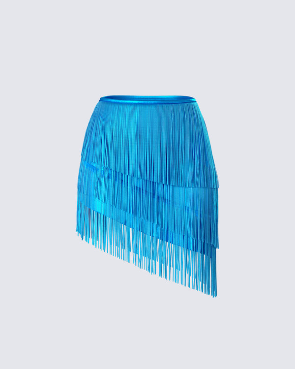 finesse Laleh Teal Fringe Asymmetrical Skirt