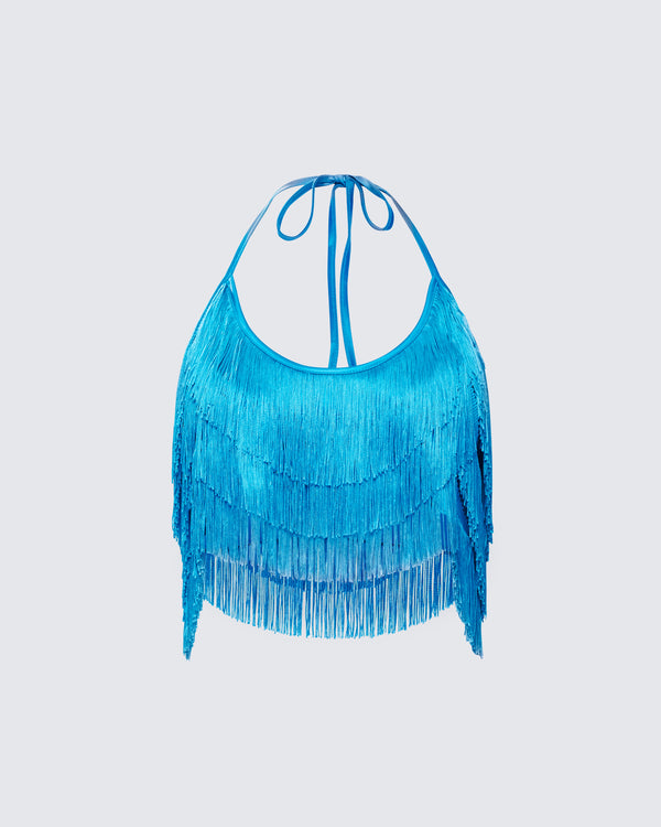 finesse Laleh Teal Fringe Top