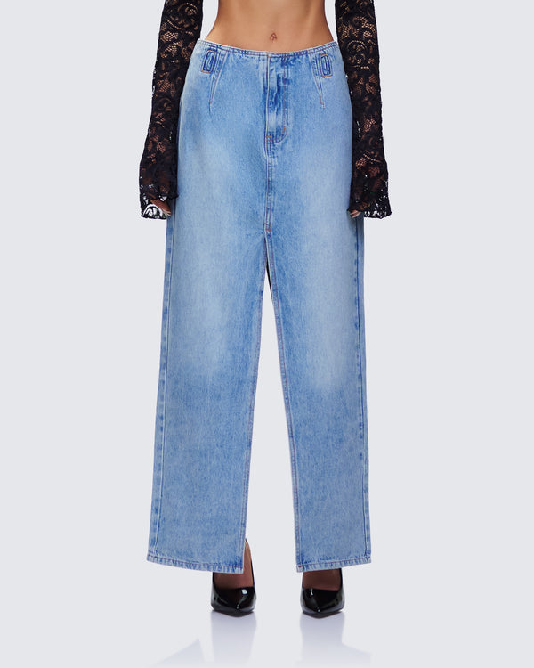 Finesse Lamia Denim Center Slit Maxi Skirt