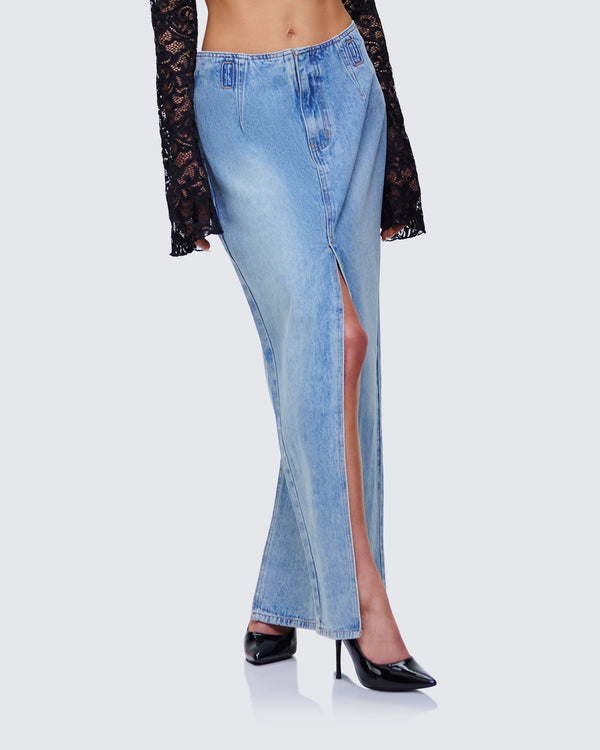 Finesse Lamia Denim Center Slit Maxi Skirt