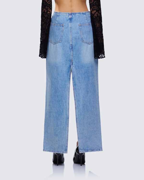 Finesse Lamia Denim Center Slit Maxi Skirt