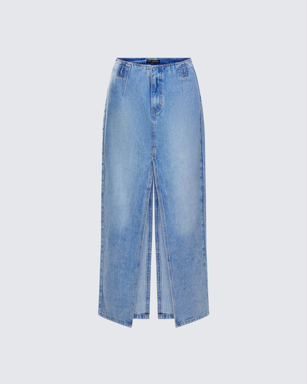 finesse Lamia Denim Center Slit Maxi Skirt