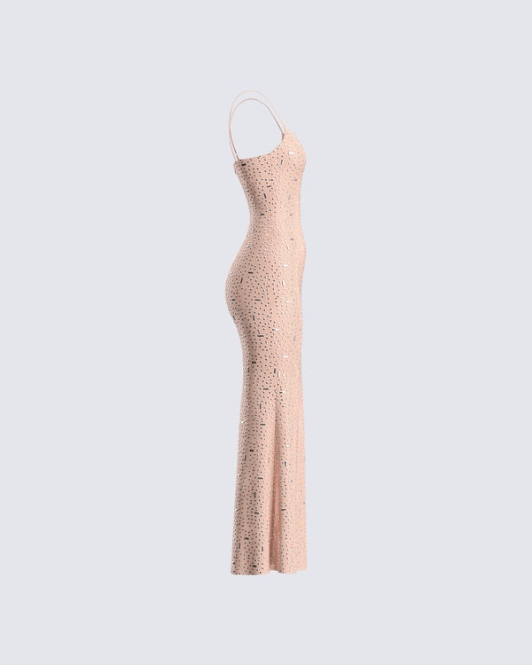 Finesse Lan Nude Rhinestone Maxi Dress