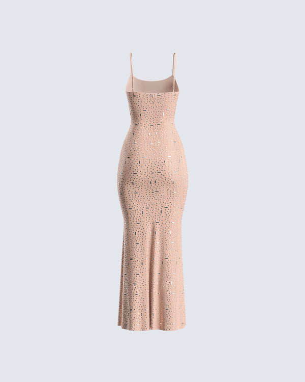 Finesse Lan Nude Rhinestone Maxi Dress