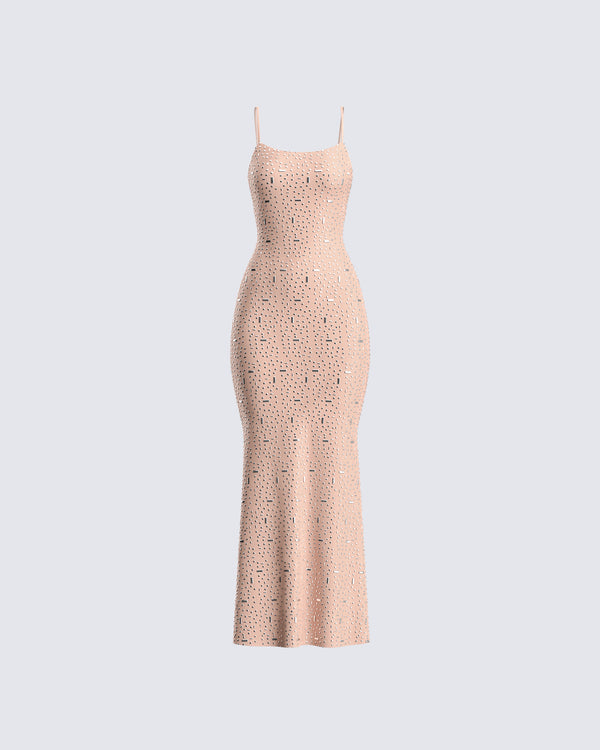 finesse Lan Nude Rhinestone Maxi Dress