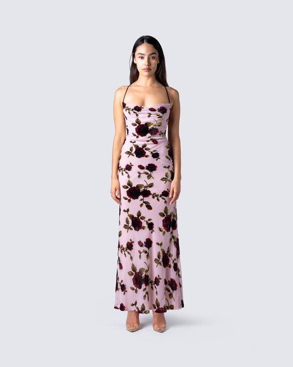 Finesse Lara Floral Velvet Burnout Dress