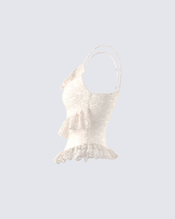 Finesse Lari Ivory Asymmetrical Ruffle Top