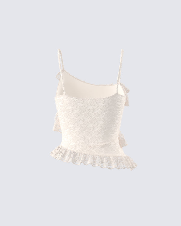 Finesse Lari Ivory Asymmetrical Ruffle Top