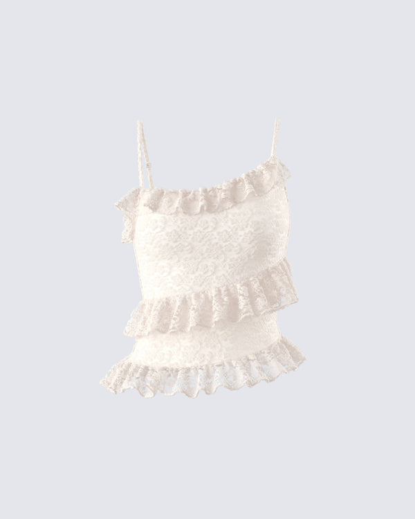 finesse Lari Ivory Asymmetrical Ruffle Top