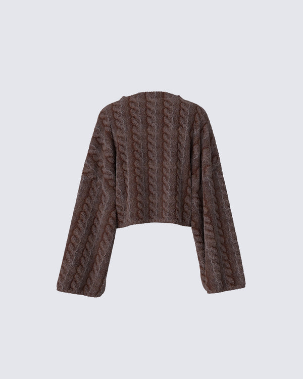Finesse Larissa Brown Cable Knit Sweater