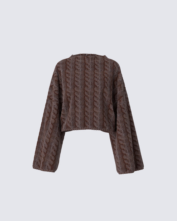 finesse Larissa Brown Cable Knit Sweater