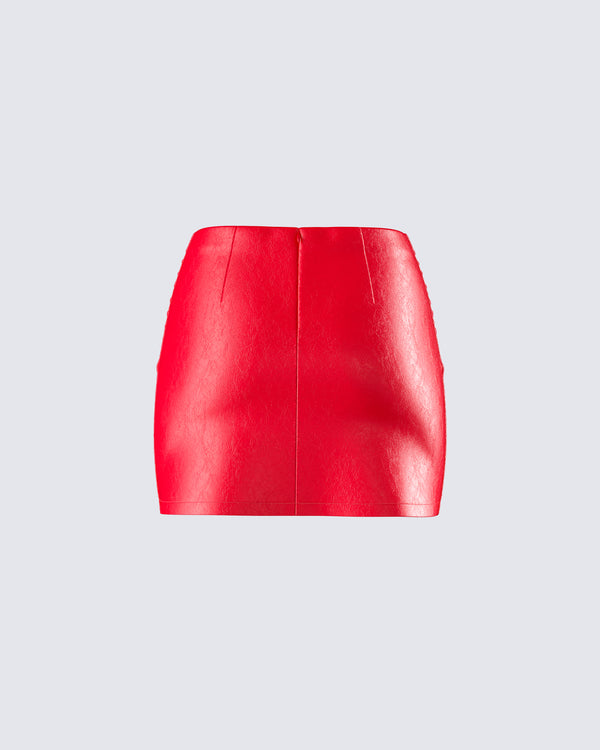 Finesse Lasita Red Vegan Leather Mini Skirt