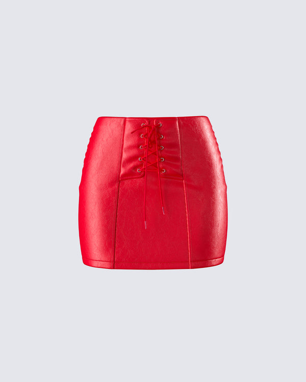 finesse Lasita Red Vegan Leather Mini Skirt