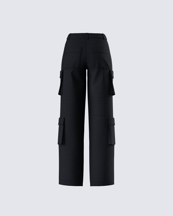 Finesse Laura Black Twill Cargo Pant