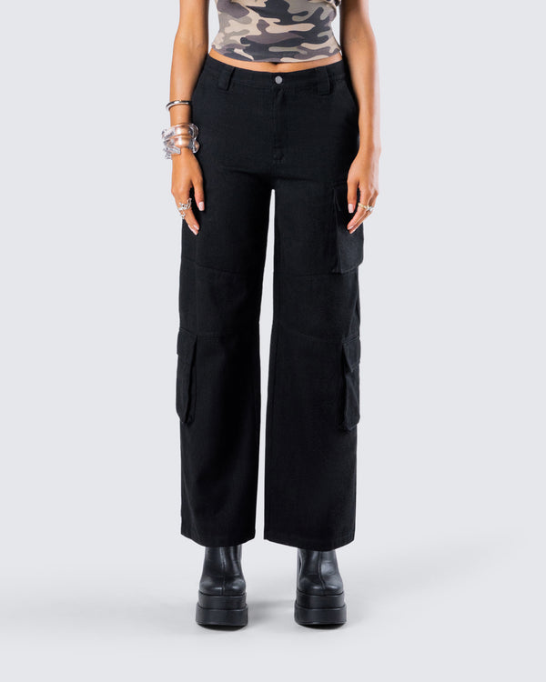 Finesse Laura Black Twill Cargo Pant