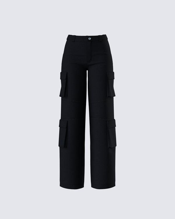 finesse Laura Black Twill Cargo Pant