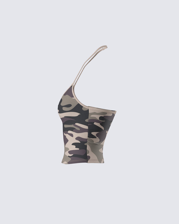 Finesse Laura Green Camo Print Halter Top