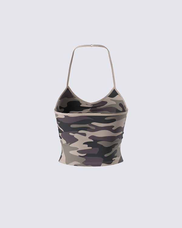 Finesse Laura Green Camo Print Halter Top