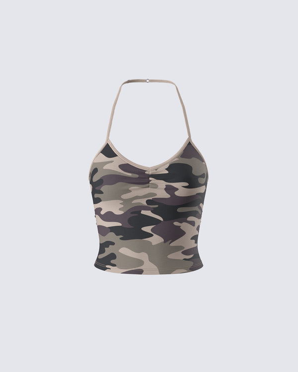 finesse Laura Green Camo Print Halter Top