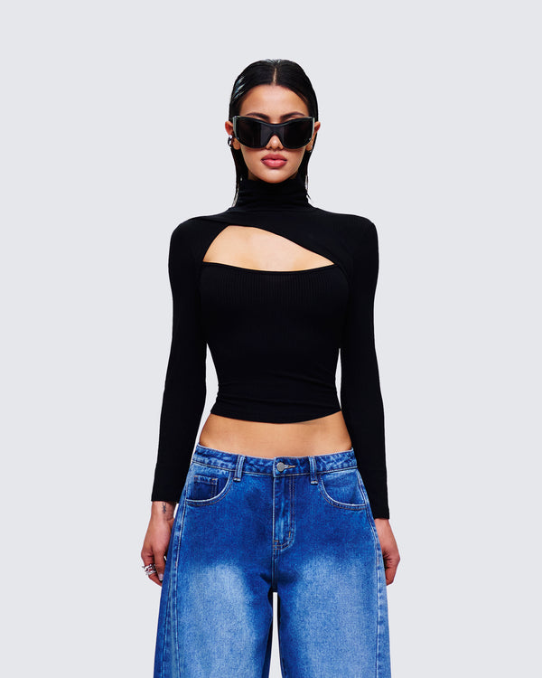 Finesse Laurie Black Asymmetrical Rib Top