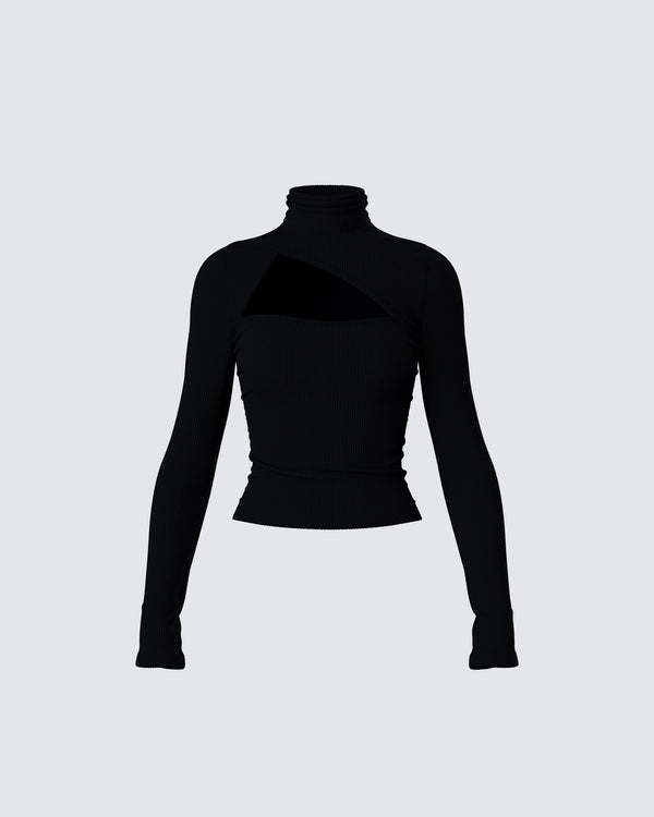 finesse Laurie Black Asymmetrical Rib Top