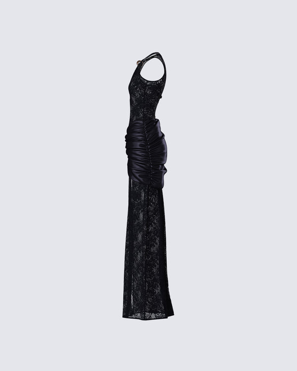 Finesse Lavinia Black Lace Cut Out Maxi Dress