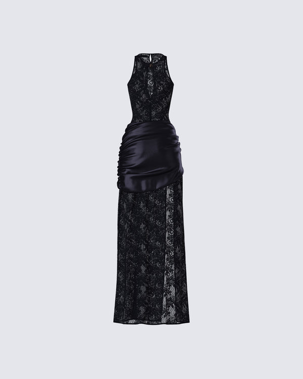 Finesse Lavinia Black Lace Cut Out Maxi Dress