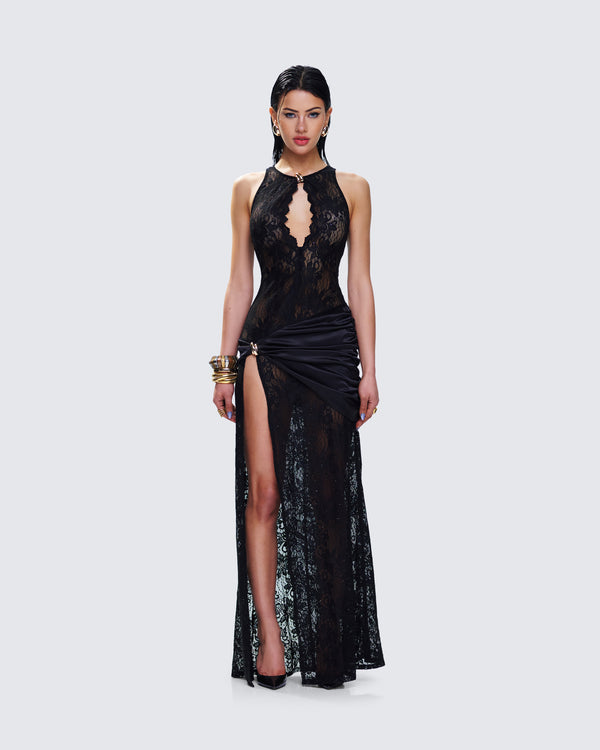 Finesse Lavinia Black Lace Cut Out Maxi Dress