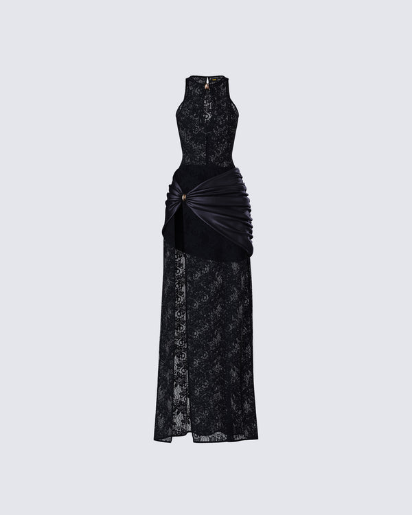 finesse Lavinia Black Lace Cut Out Maxi Dress