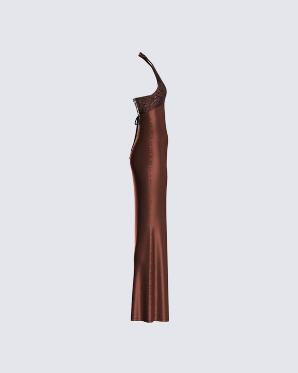 Finesse Leana Brown Halter Dress