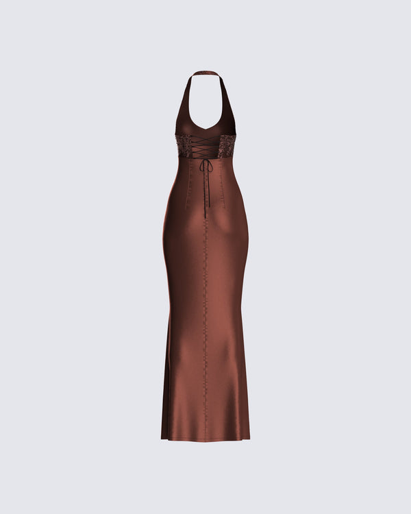Finesse Leana Brown Halter Dress